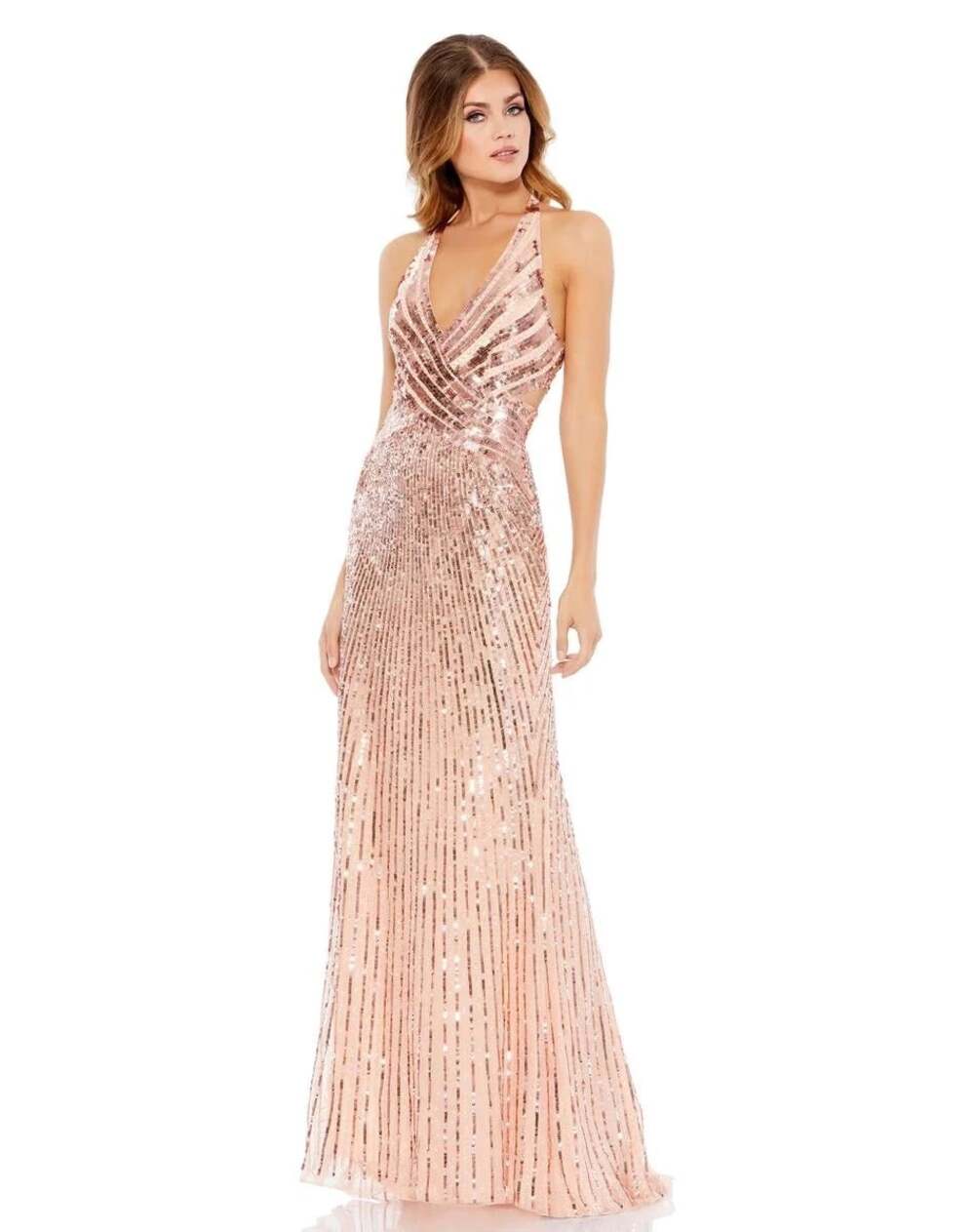 Mac Duggal Plus Size Beaded Halter Dress Lattice Back Black Tie Formal Wedding